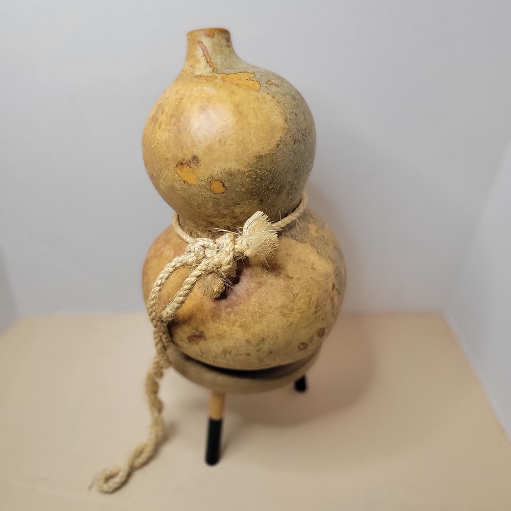 Natural Dried Gourd Vessel with Twine Accent